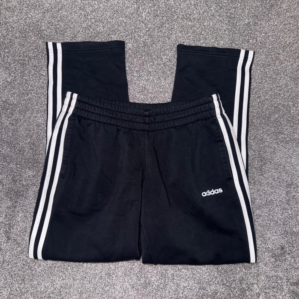 Adidas Mens Black & White Stripe Athletic Track Pants - Size Medium